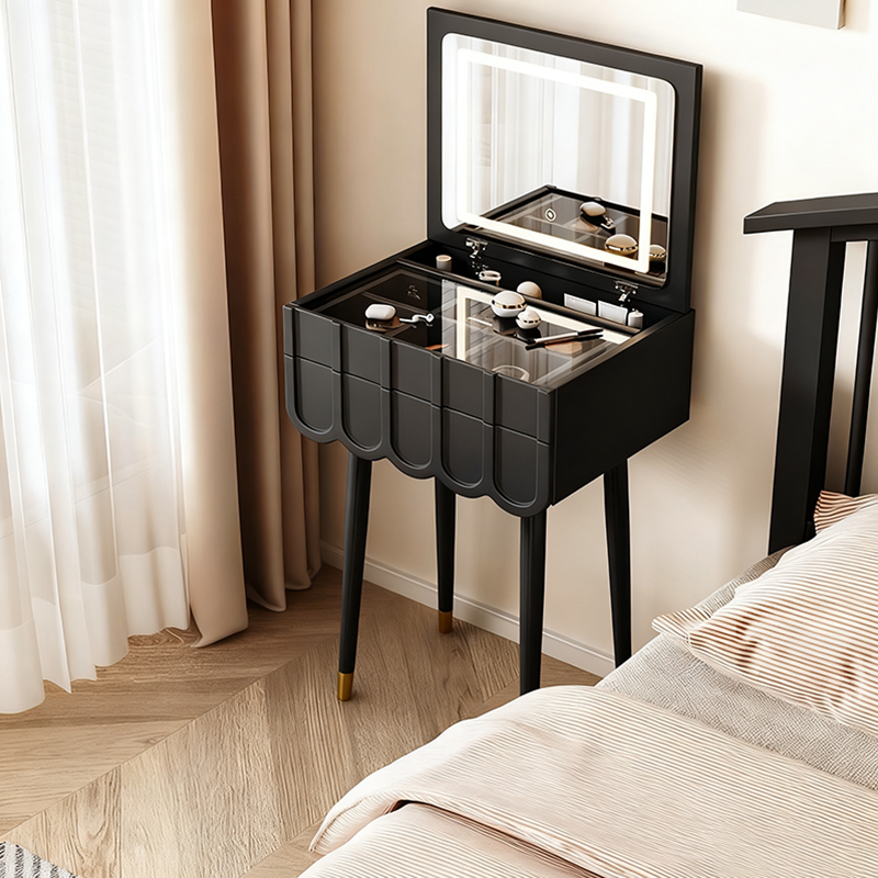 Modern Minimalist Rectangular High-Density Eco-Friendly Board Makeup Vanity 4-Leg 2-Drawer For Bedroom