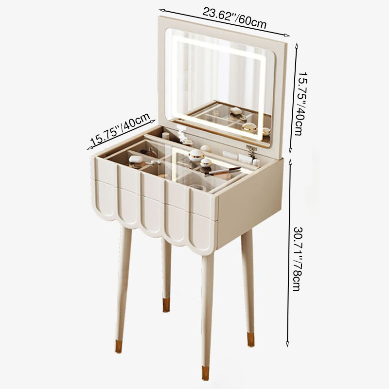 Modern Minimalist Rectangular High-Density Eco-Friendly Board Makeup Vanity 4-Leg 2-Drawer For Bedroom
