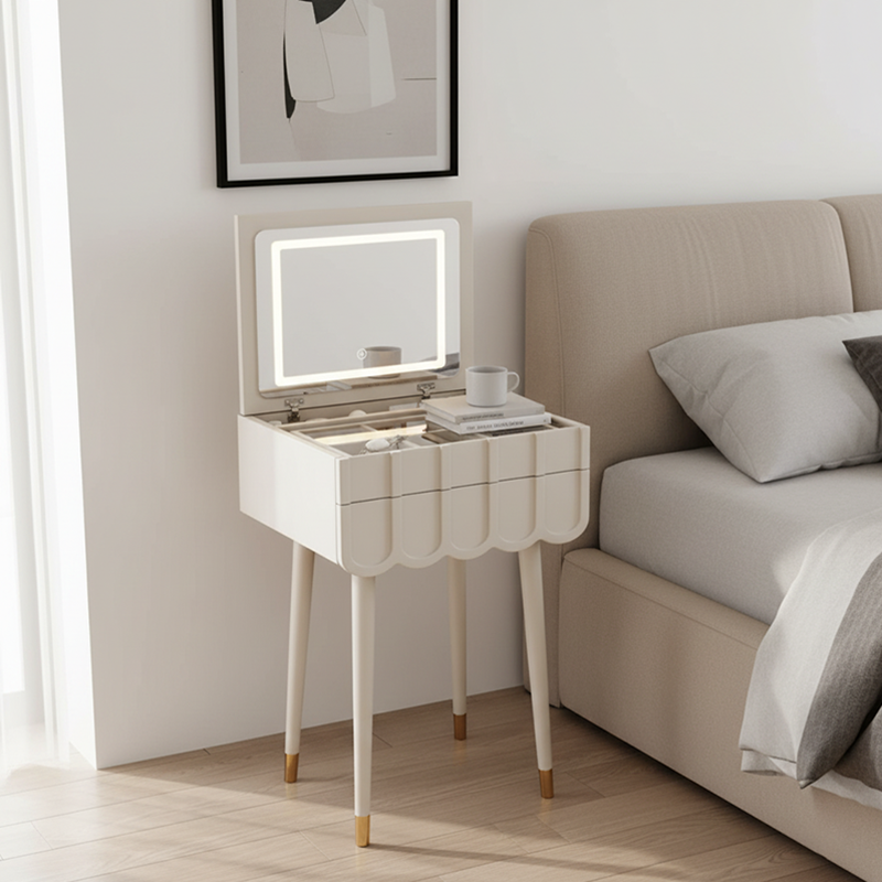 Modern Minimalist Rectangular High-Density Eco-Friendly Board Makeup Vanity 4-Leg 2-Drawer For Bedroom
