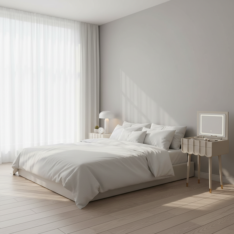 Modern Minimalist Rectangular High-Density Eco-Friendly Board Makeup Vanity 4-Leg 2-Drawer For Bedroom