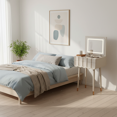 Modern Minimalist Rectangular High-Density Eco-Friendly Board Makeup Vanity 4-Leg 2-Drawer For Bedroom