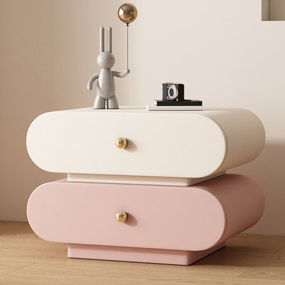 Modern Minimalist Oval Microfiber Leather Finger-Jointed Board Solid Wood Multi-Layer Board Nightstand 2-Drawer For Bedroom