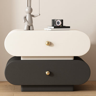 Modern Minimalist Oval Microfiber Leather Finger-Jointed Board Solid Wood Multi-Layer Board Nightstand 2-Drawer For Bedroom