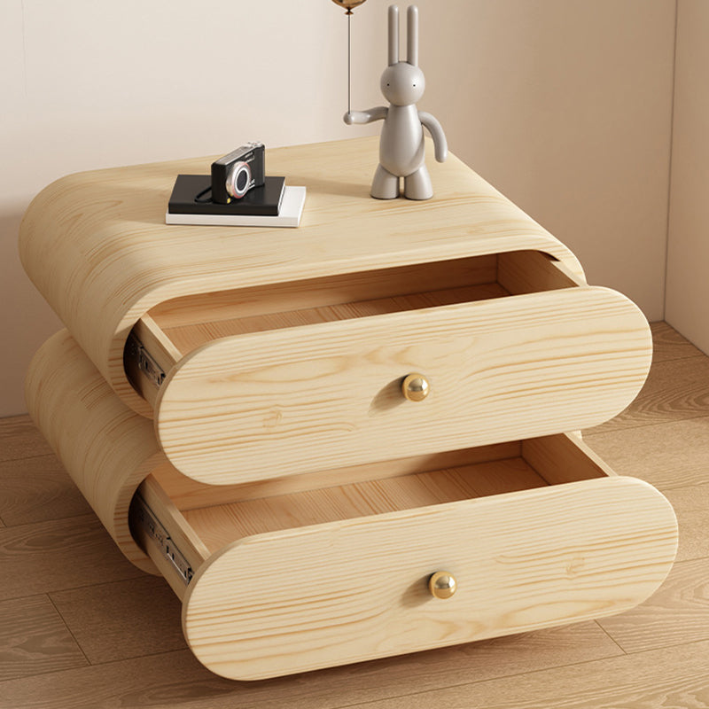 Modern Minimalist Oval Microfiber Leather Finger-Jointed Board Solid Wood Multi-Layer Board Nightstand 2-Drawer For Bedroom