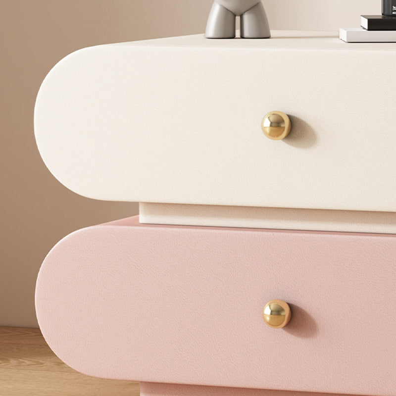 Modern Minimalist Oval Faux Leather Finger-Jointed Board Solid Wood Nightstand 2-Drawer For Bedroom