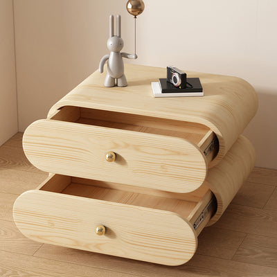 Modern Minimalist Oval Microfiber Leather Finger-Jointed Board Solid Wood Multi-Layer Board Nightstand 2-Drawer For Bedroom