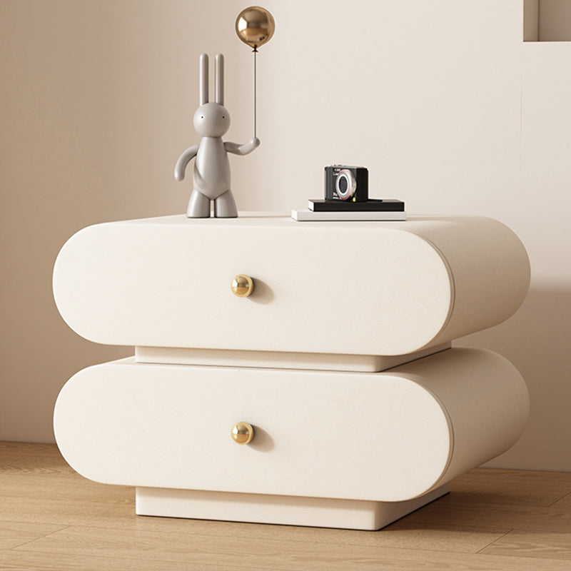 Modern Minimalist Oval Faux Leather Finger-Jointed Board Solid Wood Nightstand 2-Drawer For Bedroom