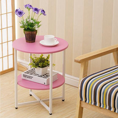 Modern Minimalist Round Medium Density Fiberboard Iron End Table 4-Leg 2-Tier For Living Room