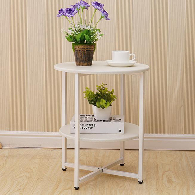 Modern Minimalist Round Medium Density Fiberboard Iron End Table 4-Leg 2-Tier For Living Room