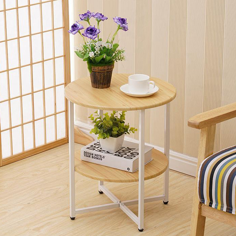 Modern Minimalist Round Medium Density Fiberboard Iron End Table 4-Leg 2-Tier For Living Room