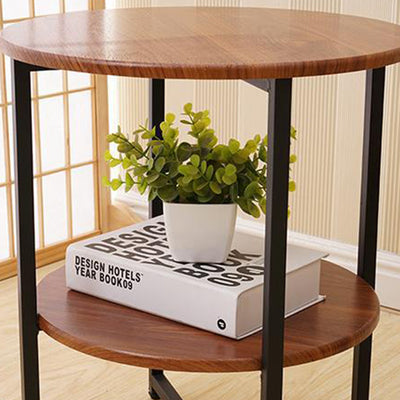 Modern Minimalist Round Medium Density Fiberboard Iron End Table 4-Leg 2-Tier For Living Room