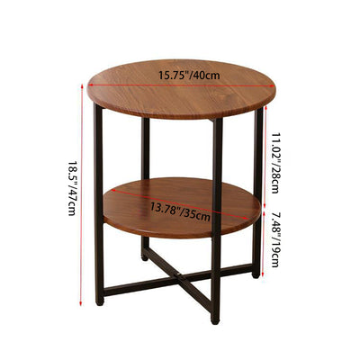 Modern Minimalist Round Medium Density Fiberboard Iron End Table 4-Leg 2-Tier For Living Room