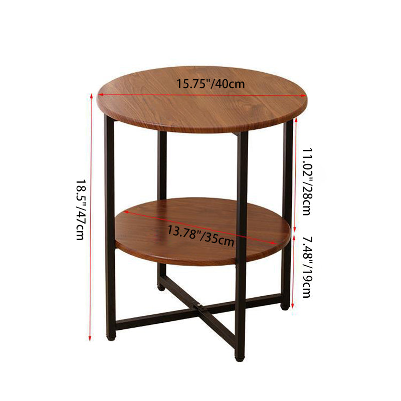 Modern Minimalist Round Medium Density Fiberboard Iron End Table 4-Leg 2-Tier For Living Room