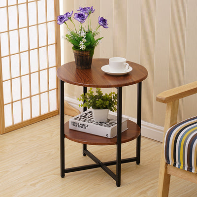 Modern Minimalist Round Medium Density Fiberboard Iron End Table 4-Leg 2-Tier For Living Room