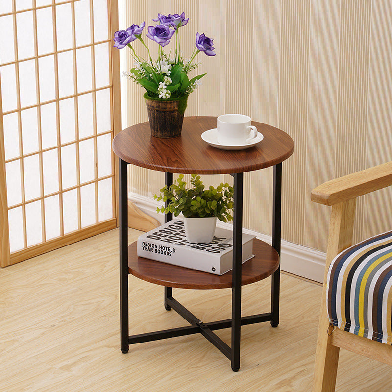Modern Minimalist Round Medium Density Fiberboard Iron End Table 4-Leg 2-Tier For Living Room