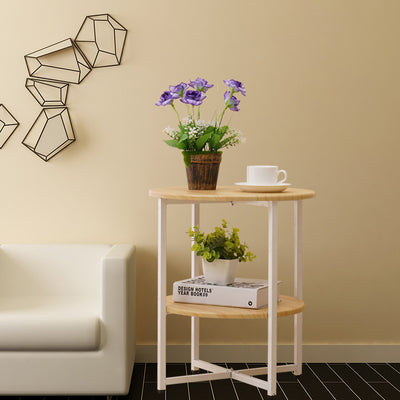 Modern Minimalist Round Medium Density Fiberboard Iron End Table 4-Leg 2-Tier For Living Room