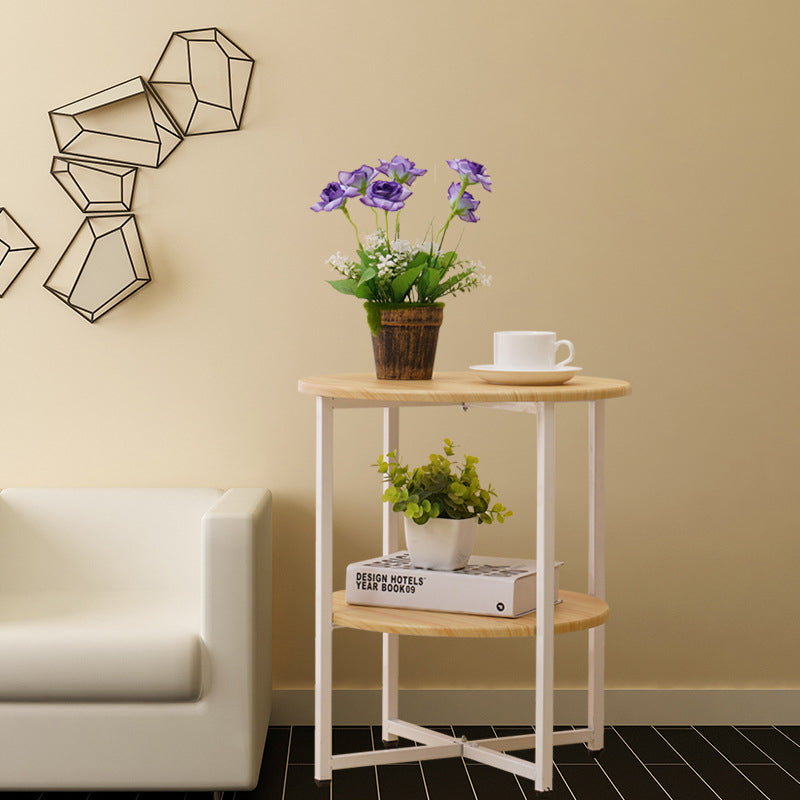 Modern Minimalist Round Medium Density Fiberboard Iron End Table 4-Leg 2-Tier For Living Room