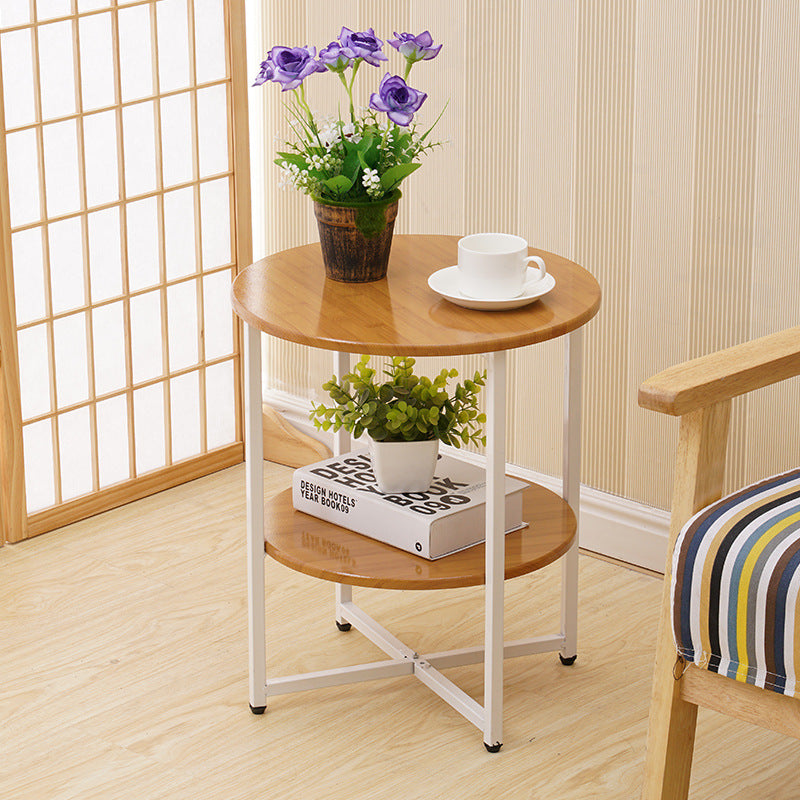 Modern Minimalist Round Medium Density Fiberboard Iron End Table 4-Leg 2-Tier For Living Room