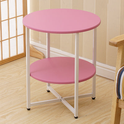 Modern Minimalist Round Medium Density Fiberboard Iron End Table 4-Leg 2-Tier For Living Room