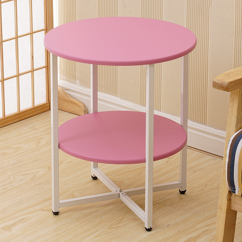 Modern Minimalist Round Medium Density Fiberboard Iron End Table 4-Leg 2-Tier For Living Room