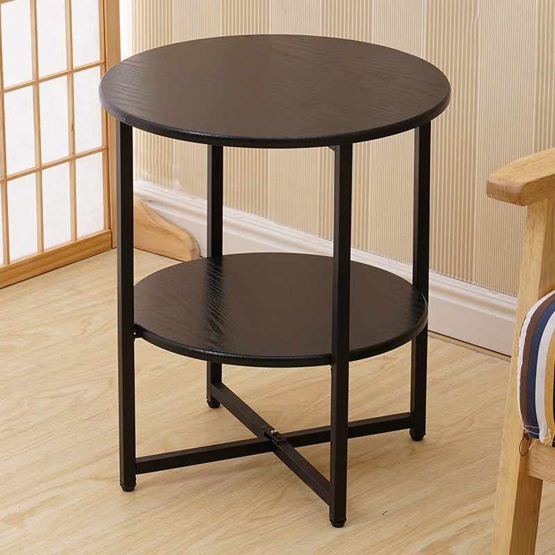 Modern Minimalist Round Medium Density Fiberboard Iron End Table 4-Leg 2-Tier For Living Room