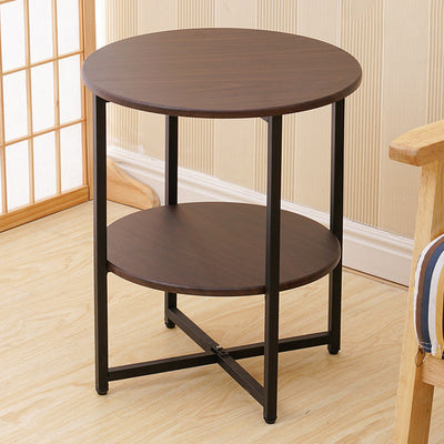 Modern Minimalist Round Medium Density Fiberboard Iron End Table 4-Leg 2-Tier For Living Room