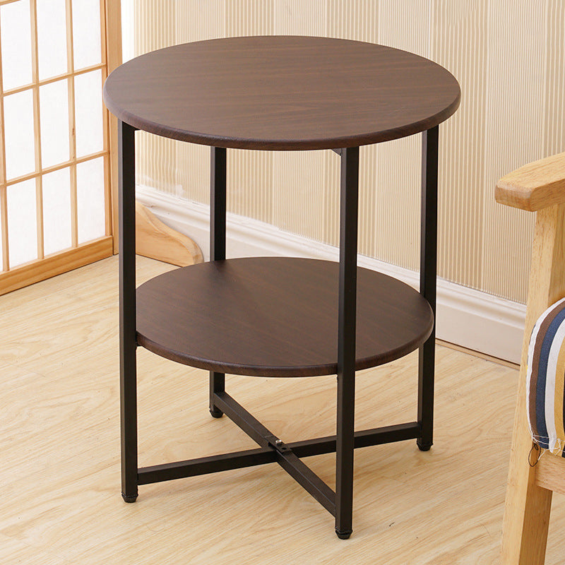 Modern Minimalist Round Medium Density Fiberboard Iron End Table 4-Leg 2-Tier For Living Room