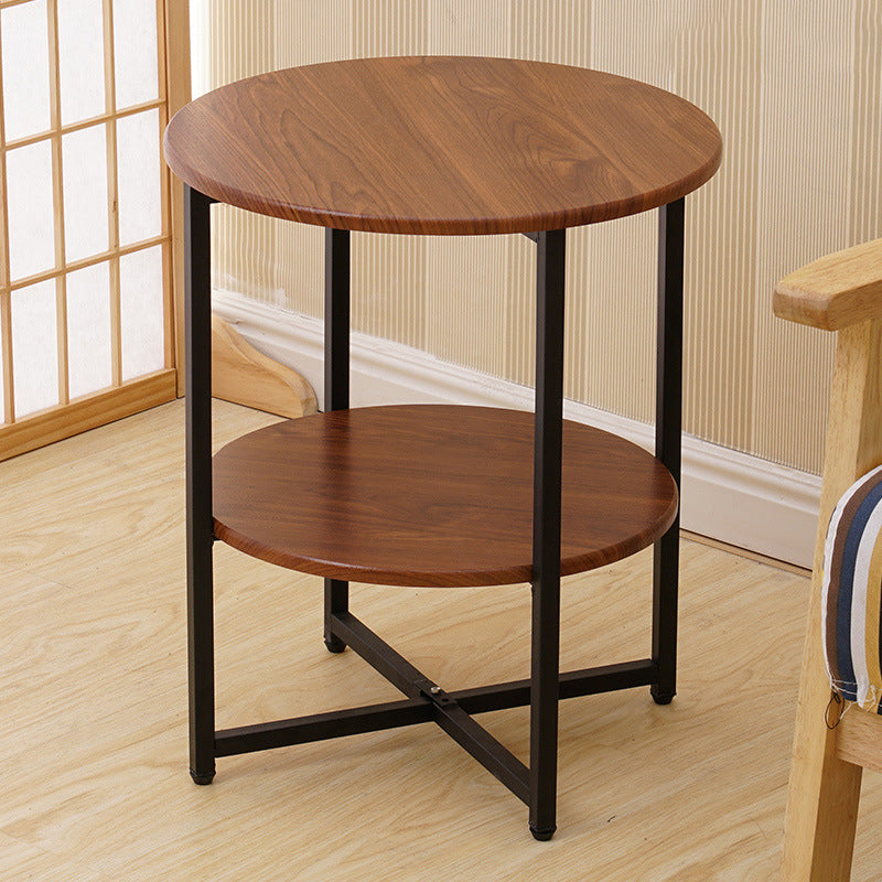 Modern Minimalist Round Medium Density Fiberboard Iron End Table 4-Leg 2-Tier For Living Room