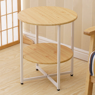 Modern Minimalist Round Medium Density Fiberboard Iron End Table 4-Leg 2-Tier For Living Room
