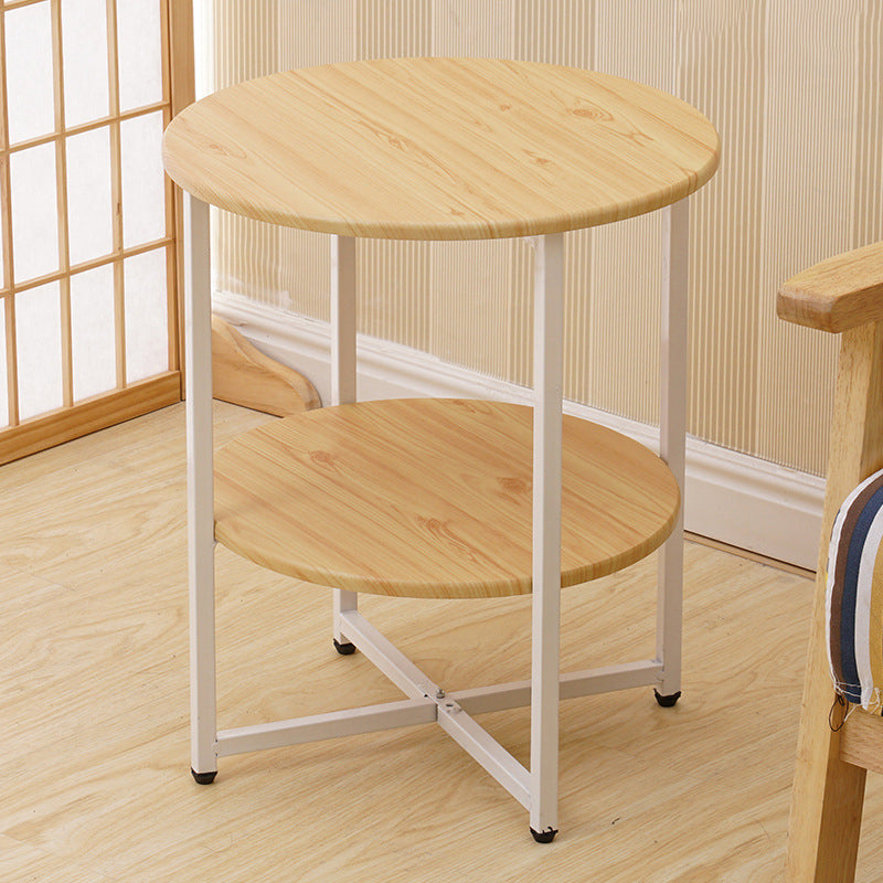 Modern Minimalist Round Medium Density Fiberboard Iron End Table 4-Leg 2-Tier For Living Room
