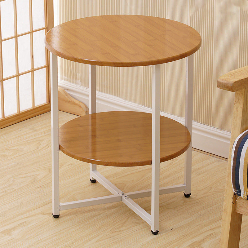 Modern Minimalist Round Medium Density Fiberboard Iron End Table 4-Leg 2-Tier For Living Room