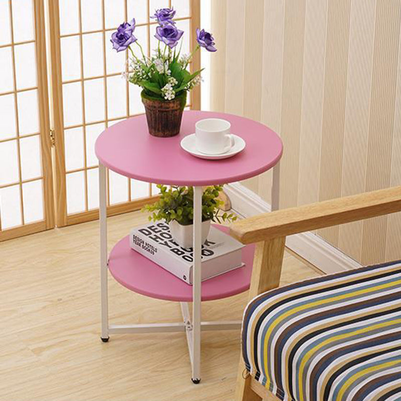 Modern Minimalist Round Medium Density Fiberboard Iron End Table 4-Leg 2-Tier For Living Room
