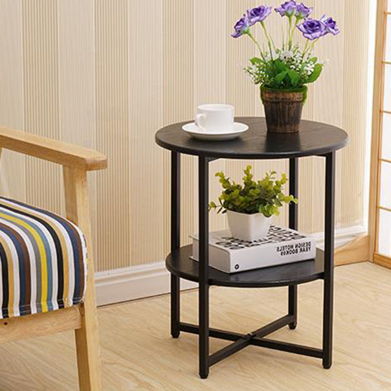 Modern Minimalist Round Medium Density Fiberboard Iron End Table 4-Leg 2-Tier For Living Room