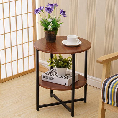 Modern Minimalist Round Medium Density Fiberboard Iron End Table 4-Leg 2-Tier For Living Room