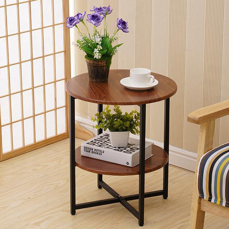 Modern Minimalist Round Medium Density Fiberboard Iron End Table 4-Leg 2-Tier For Living Room