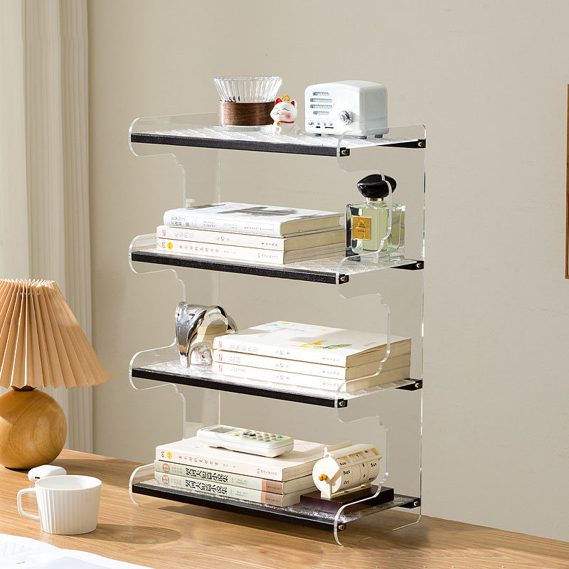 Modern Minimalist Rectangular Bamboo Acrylic Acrylonitrile Butadiene Styrene Bookshelves 2/3/4-Tier For Home Office