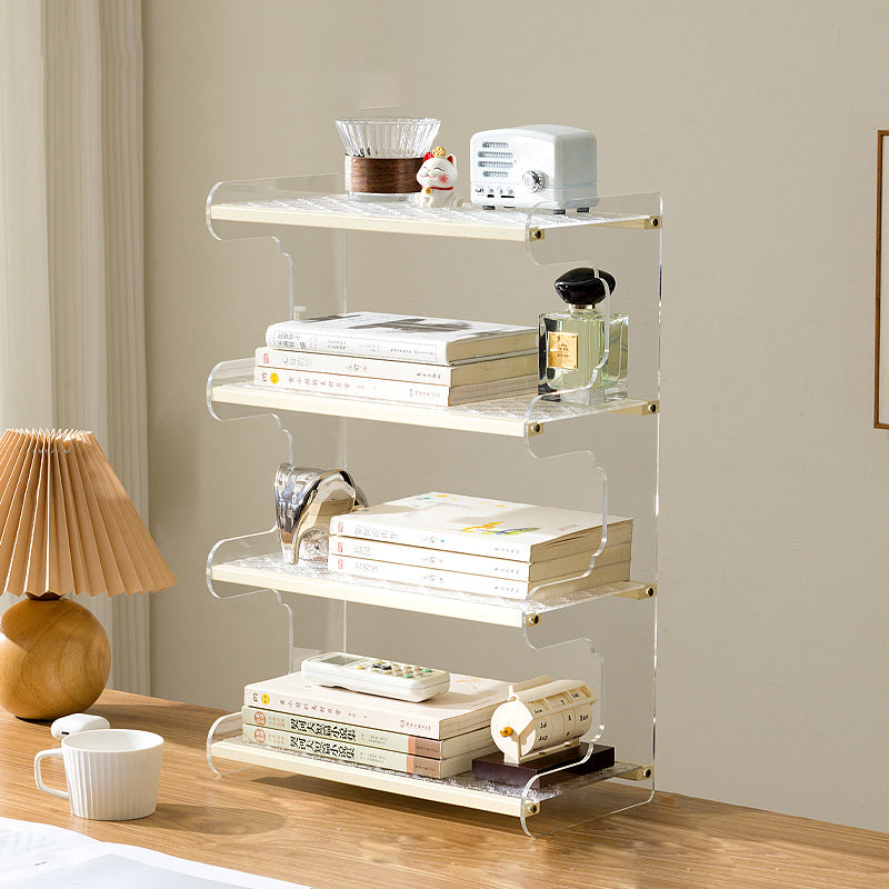 Modern Minimalist Rectangular Bamboo Acrylic Acrylonitrile Butadiene Styrene Bookshelves 2/3/4-Tier For Home Office