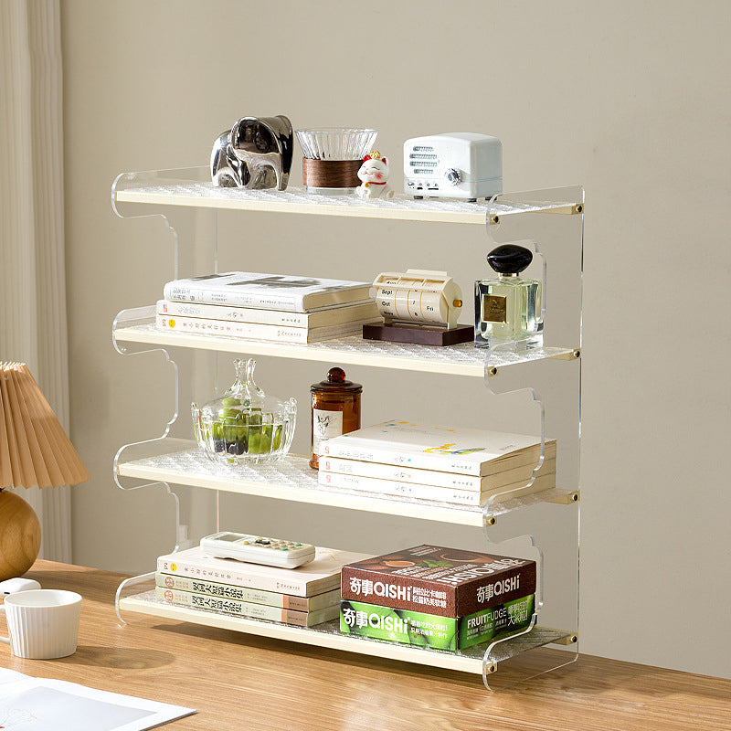 Moderne minimalistische rechteckige Bücherregale aus Bambus, Acryl, Acrylnitril-Butadien-Styrol 2/3/4-stufig für Zuhause und Büro 