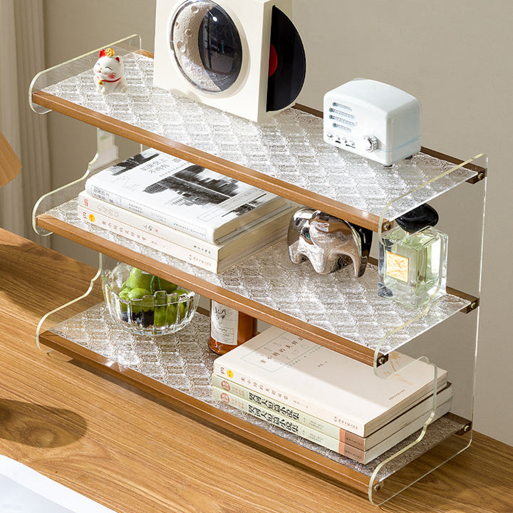 Moderne minimalistische rechteckige Bücherregale aus Bambus, Acryl, Acrylnitril-Butadien-Styrol 2/3/4-stufig für Zuhause und Büro 