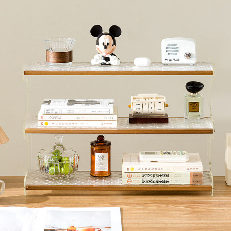 Modern Minimalist Rectangular Bamboo Acrylic Acrylonitrile Butadiene Styrene Bookshelves 2/3/4-Tier For Home Office