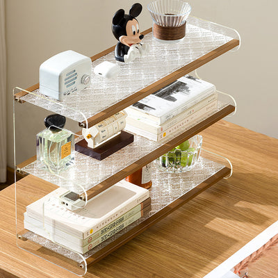 Modern Minimalist Rectangular Bamboo Acrylic Acrylonitrile Butadiene Styrene Bookshelves 2/3/4-Tier For Home Office