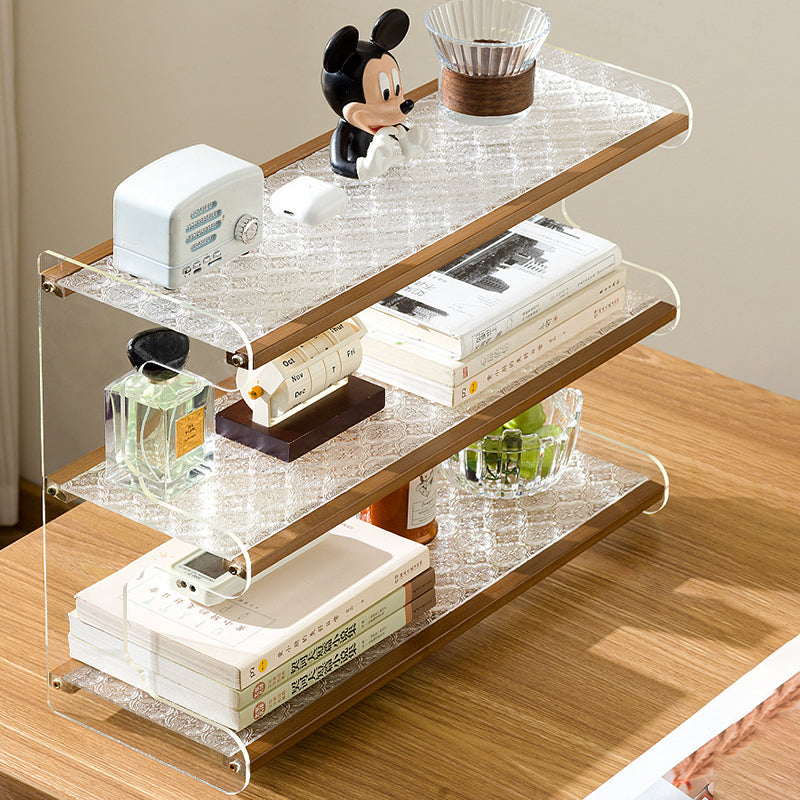 Modern Minimalist Rectangular Bamboo Acrylic Acrylonitrile Butadiene Styrene Bookshelves 2/3/4-Tier For Home Office