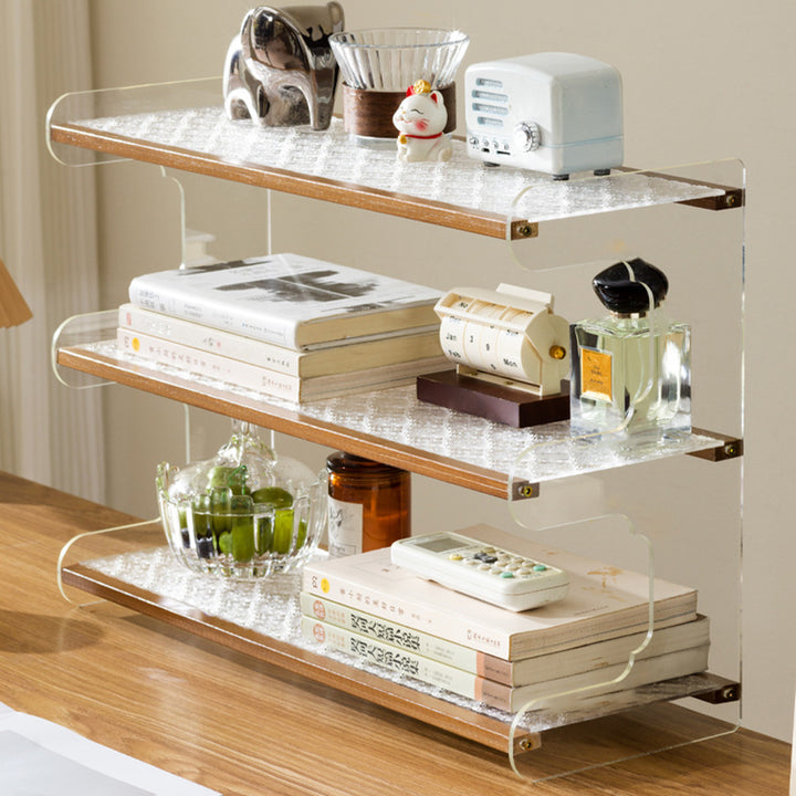 Moderne minimalistische rechteckige Bücherregale aus Bambus, Acryl, Acrylnitril-Butadien-Styrol 2/3/4-stufig für Zuhause und Büro 