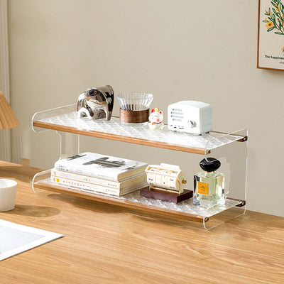 Modern Minimalist Rectangular Bamboo Acrylic Acrylonitrile Butadiene Styrene Bookshelves 2/3/4-Tier For Home Office