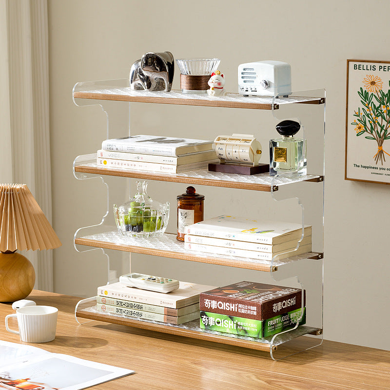 Moderne minimalistische rechteckige Bücherregale aus Bambus, Acryl, Acrylnitril-Butadien-Styrol 2/3/4-stufig für Zuhause und Büro 