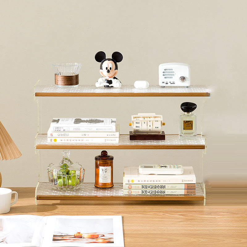 Modern Minimalist Rectangular Bamboo Acrylic Acrylonitrile Butadiene Styrene Bookshelves 2/3/4-Tier For Home Office