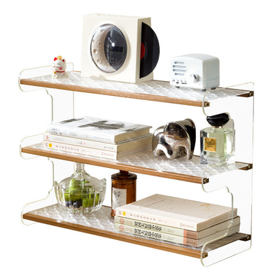 Modern Minimalist Rectangular Bamboo Acrylic Acrylonitrile Butadiene Styrene Bookshelves 2/3/4-Tier For Home Office