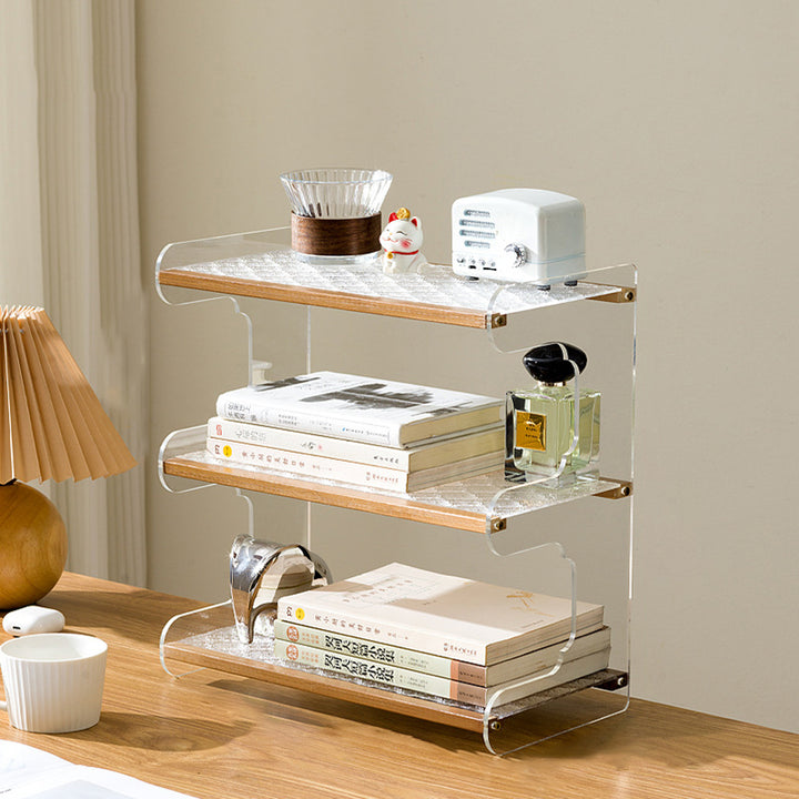 Moderne minimalistische rechteckige Bücherregale aus Bambus, Acryl, Acrylnitril-Butadien-Styrol 2/3/4-stufig für Zuhause und Büro 
