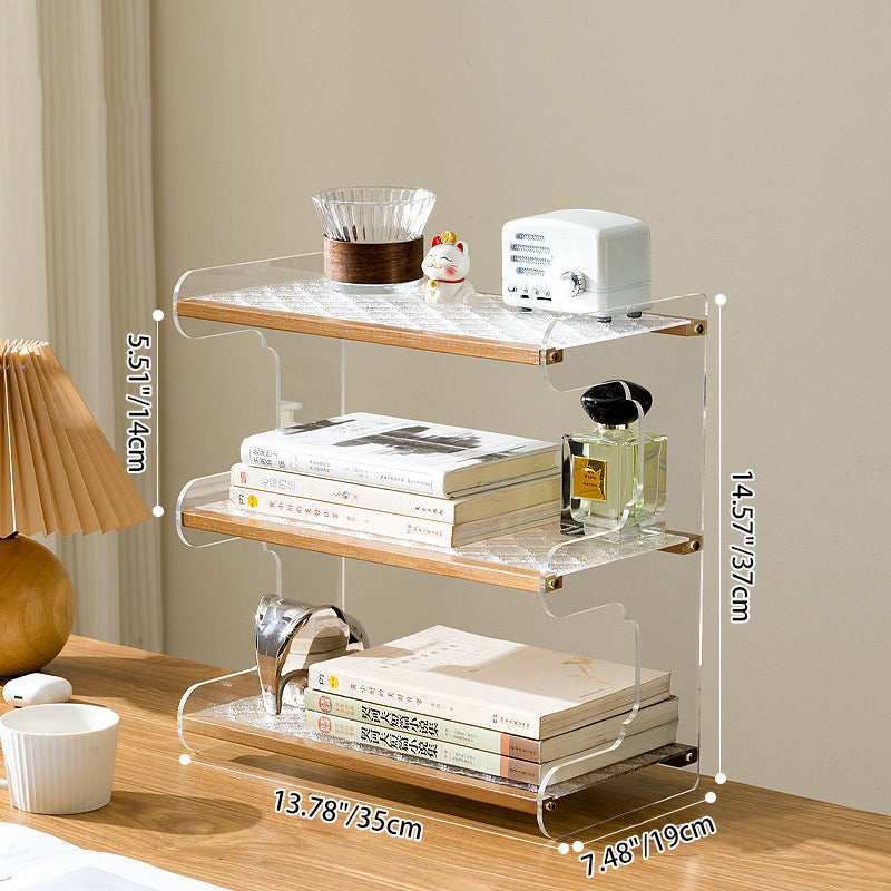 Moderne minimalistische rechteckige Bücherregale aus Bambus, Acryl, Acrylnitril-Butadien-Styrol 2/3/4-stufig für Zuhause und Büro 
