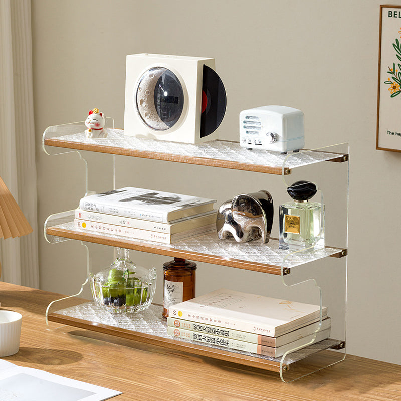 Moderne minimalistische rechteckige Bücherregale aus Bambus, Acryl, Acrylnitril-Butadien-Styrol 2/3/4-stufig für Zuhause und Büro 